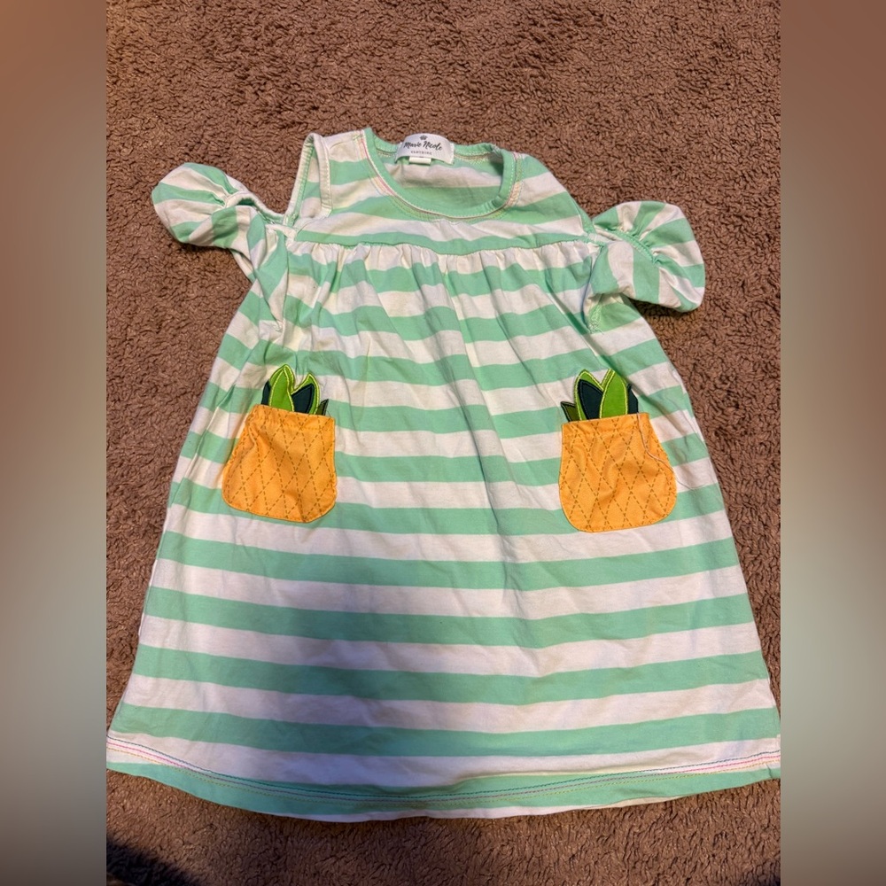 Adorable Marie Nicole Striped Kids' Dress with Pineapple Pockets